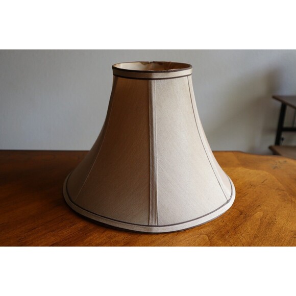 Vintage Tan Silky Fabric Lampshade 8.5" Tall Round Bell Shape 6 Panels - Picture 15 of 16